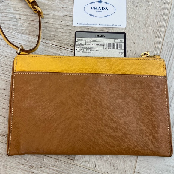 PRADA CARAMEL/MIMOSA LEATHER WRISTLET - Picture 2 of 9